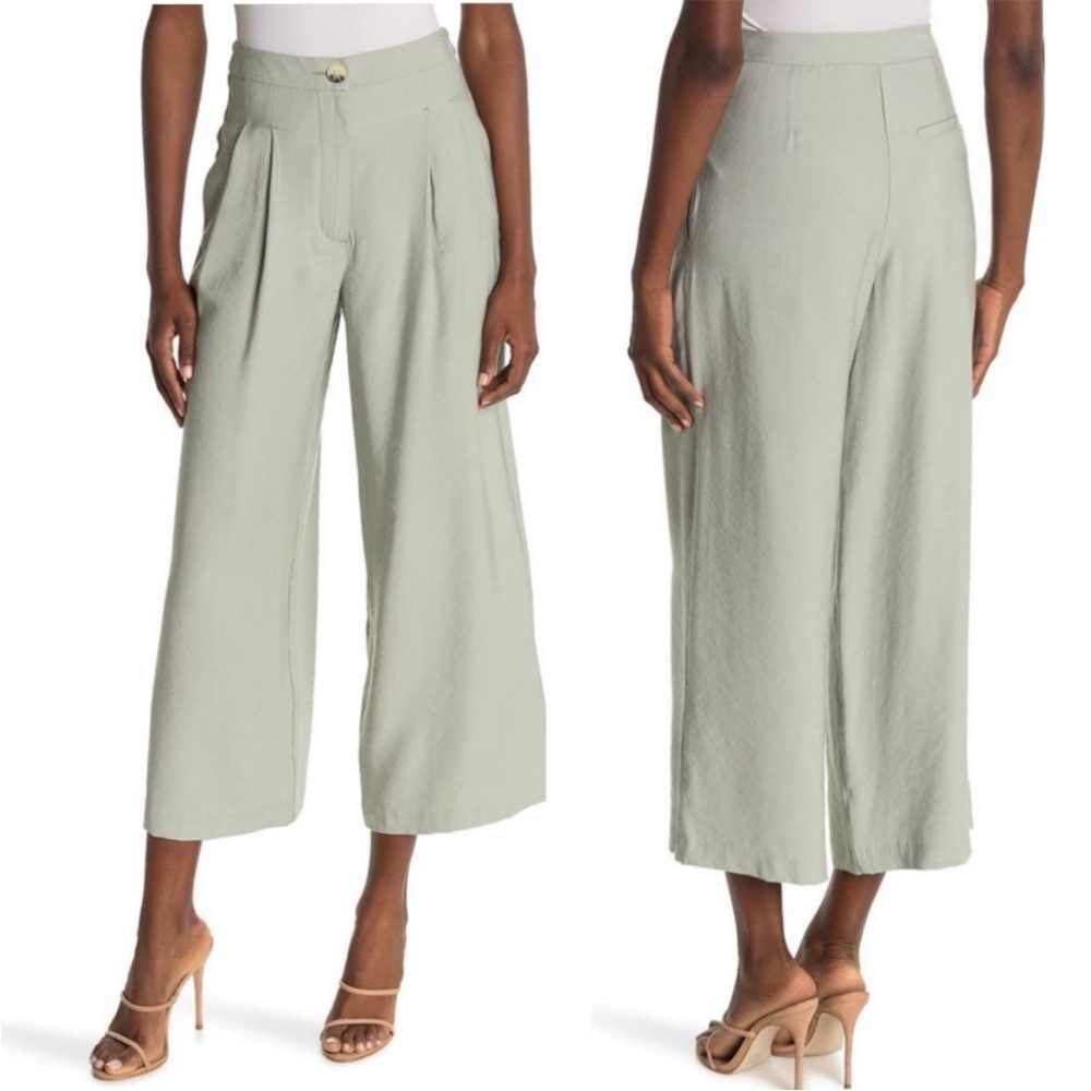 Topshop Sandy Pleated Wide Leg Pants in Light Green